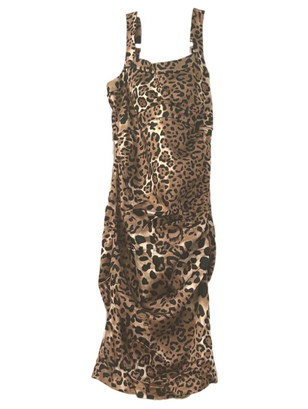 Vintage CACHÉ Leopard Print Ruched Midi Dress Size 4 Y2K Mob Wife